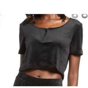 Vero Moda Black Velvet Zip‎ Crop Top XL NWOT